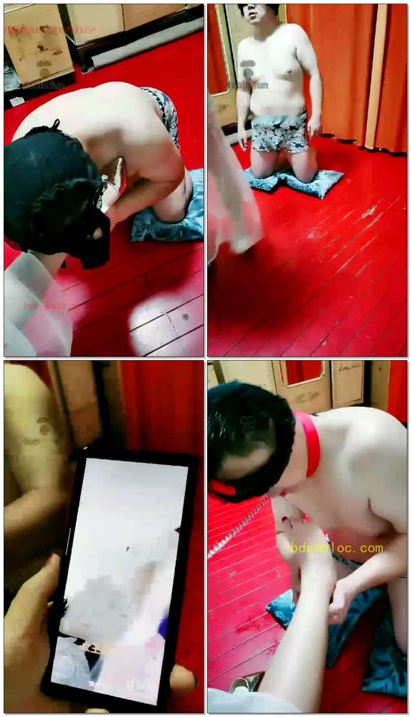 【魔蝎女王】恋鞋恋足下贱跪舔，重度耳光踢裆