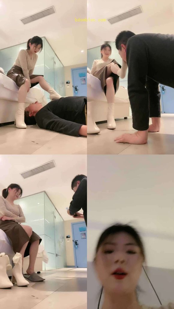 【丹丹】高跟短靴踩踏/粗鞋跟插嘴/闻舔白棉袜裸足/赏赐圣水