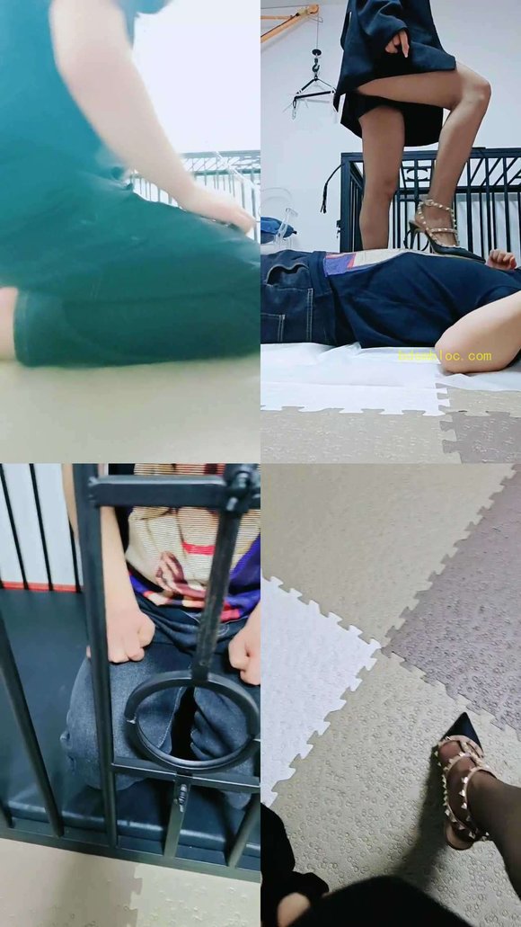 【媚娘】跪舔铆钉高跟/狗链遛狗/踩踏/狗笼囚禁/保鲜膜窒息