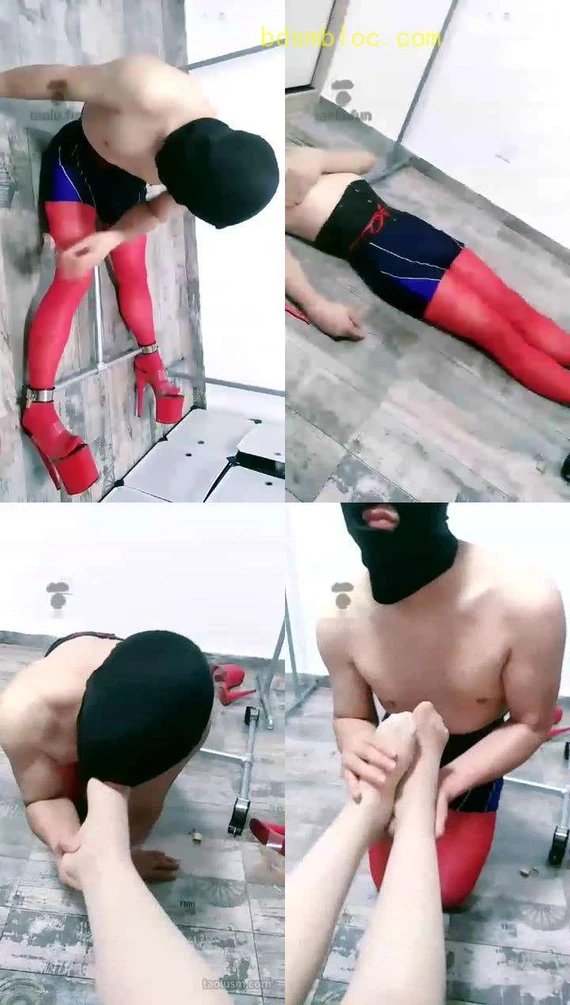 【猫女殿下s】调红丝袜高跟CD奴，舔脚
